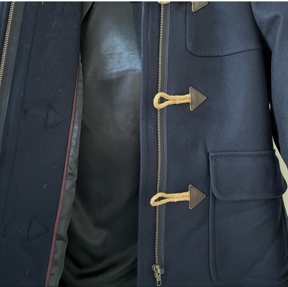 J. Crew Melton Wool Navy Blue Pea Coat With Toogle Front And Hood Size 00 - Picture 8 of 11